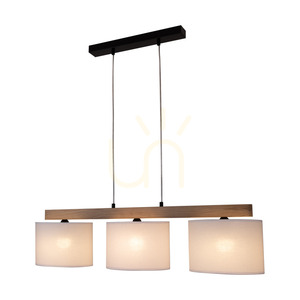 Lora Pendant Light, 3xE27, Max. 40W, Oiled Oak/Black Metal/Transparent PVC Cable/White Lampshade, 90 cm small 1