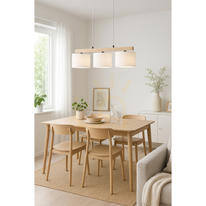 Lora Pendant Light, 3xE27, Max. 40W, Oiled Oak/Black Metal/Transparent PVC Cable/White Lampshade, 90 cm small 4