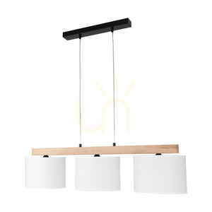 Lora Pendant Light, 3xE27, Max. 40W, Oiled Oak/Black Metal/Transparent PVC Cable/White Lampshade, 90 cm small 0