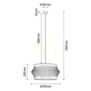 Lotus Pendant Light, 1xE27, Max. 60W, Black Metal/Transparent PVC Cable/Gray Lampshade, Ø57 cm small 5