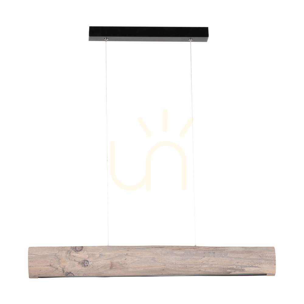 Lucas 1xLED 3000K 25.5W Pendant Light—Stained Gray Pine/Black Metal/Transparent PVC Cable with Touch Dimmer, 90 cm