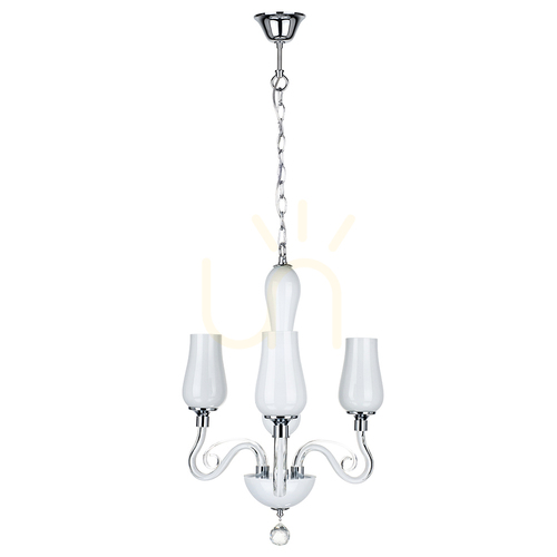Check Lutecja Chandelier, 3xE14, Max. 40W, Transparent-Chrome Metal/White Glass Shade, Ø42 cm