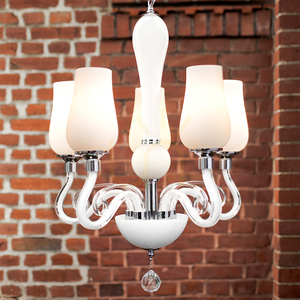 Lutecja Chandelier, 5xE14, Max. 40W, Transparent-Chrome Metal/White Glass Shade, Ø42 cm small 1