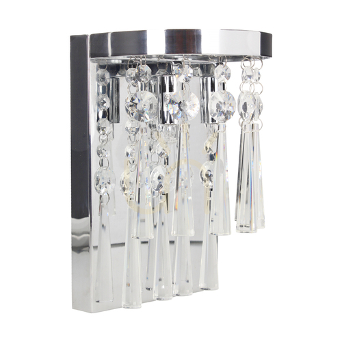 Check Luxoria Wall Sconce, Includes 2xG9 Sockets, Max. 3W, Chrome Metal/Transparent Crystals, 16 cm