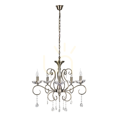 Check Maestra Chandelier, 5xE14, Max. 40W, Metal Patina/Clear Glass, Ø64 cm
