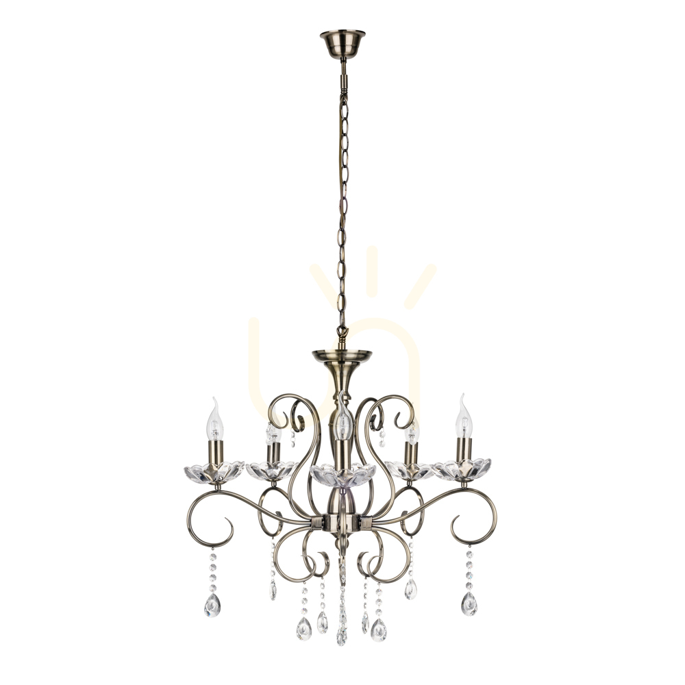 Maestra Chandelier, 5xE14, Max. 40W, Metal Patina/Clear Glass, Ø64 cm