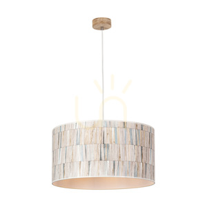 Malo Pendant Light, 1xE27, Max. 60W, Oiled Oak / Transparent PVC Cable / Multicolored Wallpaper Lampshade, Ø50 cm small 1