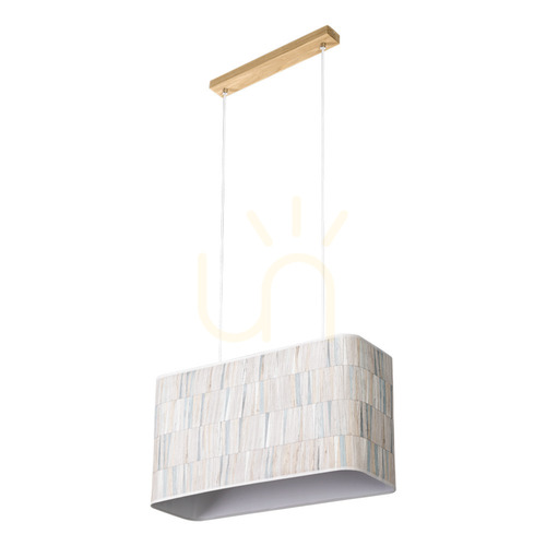 Check Malo Pendant Light 2xE27 Max. 40W Oiled Oak/Transparent PVC Cable/Multicolored Wallpaper Lampshade 56 cm