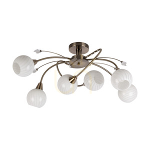 Marbella Ceiling Light, 6xE14, Max. 40W, Metal Patina/White Glass Shade, 80 cm small 0