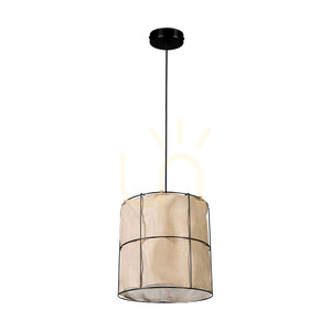Marinero Pendant Light, 1xE27, Max. 15W LED, Black Metal/Black Braided Cable/Black Metal Shade with Beige Linen, Ø40 cm small 2
