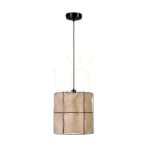 Check Marinero Pendant Light, 1xE27, Max. 15W LED, Black Metal/Black Braided Cable/Black Metal Shade with Beige Linen, Ø40 cm