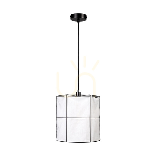 Check Marinero Pendant Light, 1xE27, Max. 15W LED, Black Metal/Black Braided Cable/Black Metal Shade with White Linen, Ø40 cm