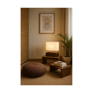 Marinna Table Lamp, 1xE27, Max. 25W, Beech and Walnut Wood / Transparent PVC Cable / White Lampshade, 30 cm small 4