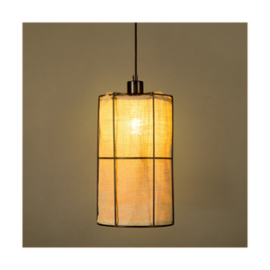 Marinero Pendant Light, 1xE27, Max. 15W LED, Black Metal/Black Braided Cable/Black Metal Shade with Beige Linen, Ø20 cm small 4