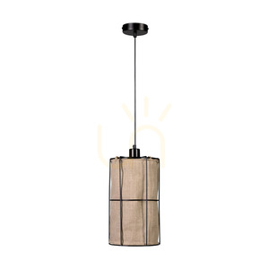 Marinero Pendant Light, 1xE27, Max. 15W LED, Black Metal/Black Braided Cable/Black Metal Shade with Beige Linen, Ø20 cm small 0