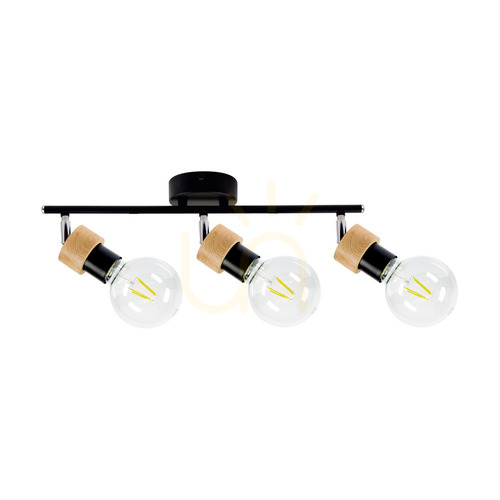 Check Marjolaine Ceiling Light, 3xE27, Max. 25W, Oiled Oak/Black Metal, 49 cm