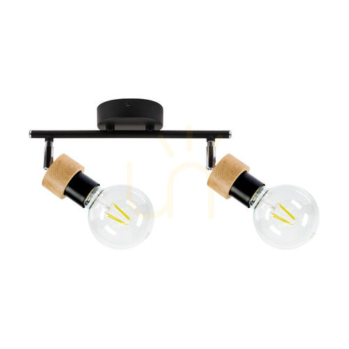 Check Marjolaine Ceiling Light, 2xE27, Max. 25W, Oiled Oak/Black Metal, 34 cm