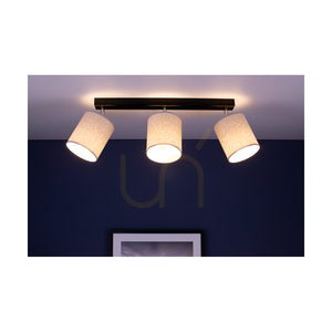 Mateo Ceiling Light, 3xE27, Max. 25W, Black Metal/Chrome Metal/Beige, Wallpaper Lampshade, 67 cm small 1