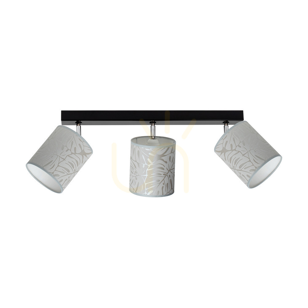Mateo Ceiling Light, 3xE27, Max. 25W, Black Metal/Chrome Metal/Beige, Wallpaper Lampshade, 67 cm