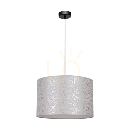 Check Mateo Pendant Light, 1xE27, Max. 60W, Black Metal/Transparent PVC Cable/Beige Wallpaper Lampshade, Ø40 cm
