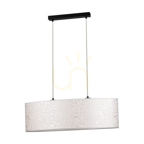 Check Mateo Pendant Light, 2xE27, Max. 40W, Black Metal/Transparent PVC Cable/Beige Wallpaper Lampshade, 80 cm