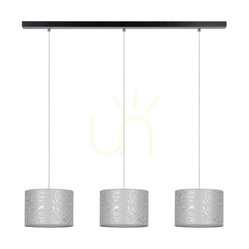 Check Mateo Pendant Light, 3xE27, Max. 25W, Black Metal/Transparent PVC Cable/Beige Wallpaper Lampshade, 117 cm