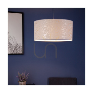 Mateo Pendant Light, 1xE27, Max. 60W, Black Metal/Transparent PVC Cable/Beige Wallpaper Lampshade, Ø50 cm small 1