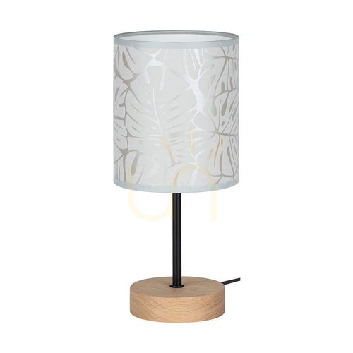 Check Mateo Table Lamp, 1xE27, Max. 25W, Oiled Oak/Black Metal/Black PVC Cable/Beige Lampshade Made from Wallpaper, Ø13 cm