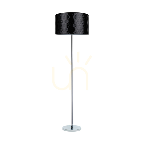 Check Maxima Floor Lamp, 1xE27, Max. 60W, Chrome Metal / Transparent PVC Cable / Black Lampshade, Ø50 cm