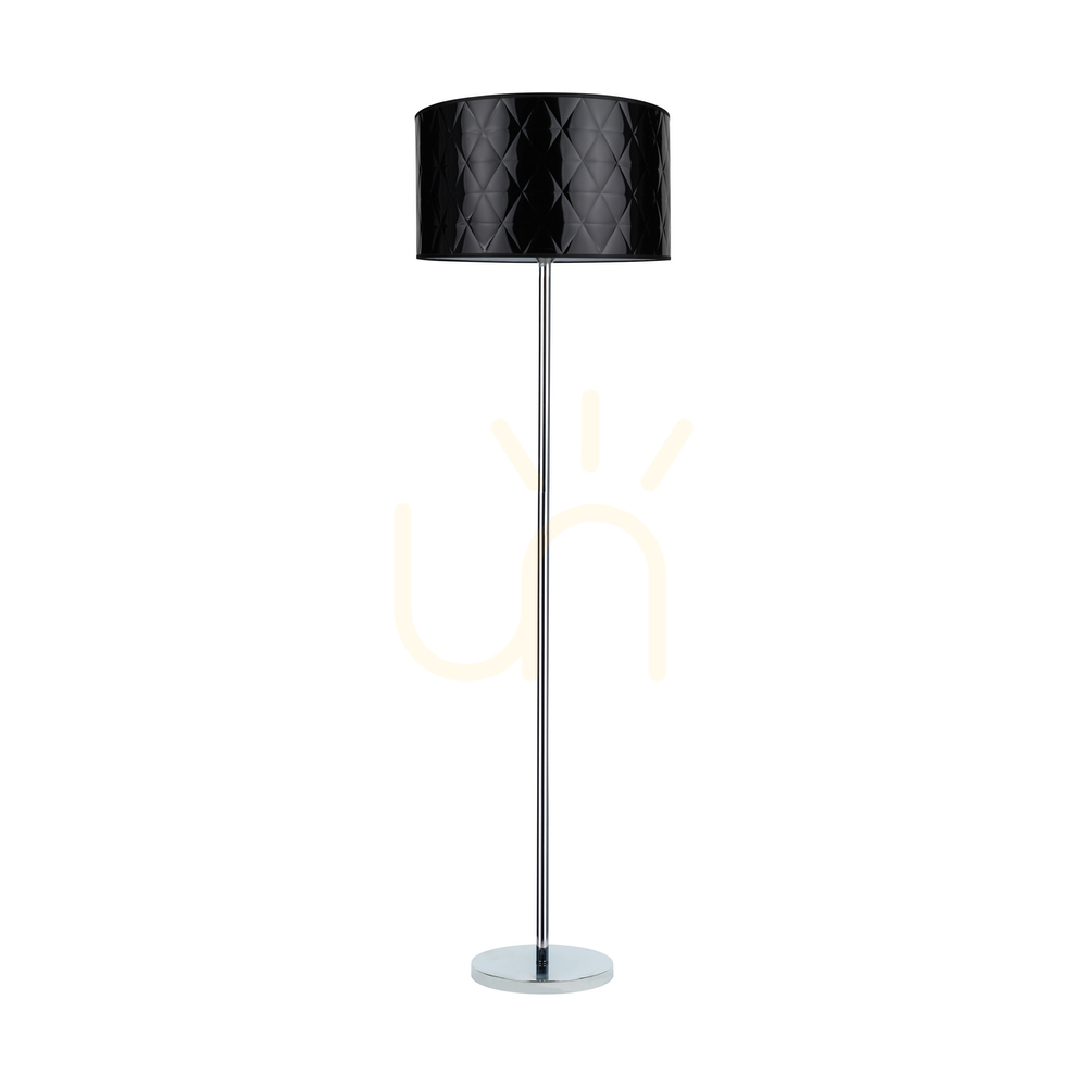 Maxima Floor Lamp, 1xE27, Max. 60W, Chrome Metal / Transparent PVC Cable / Black Lampshade, Ø50 cm