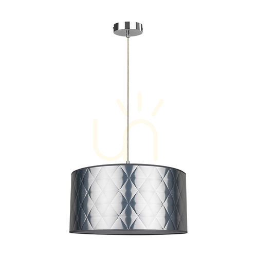 Check Maxima Pendant Light, 1xE27, Max. 60W, Chrome Metal / Transparent PVC Cable / Silver Lampshade, Ø50 cm