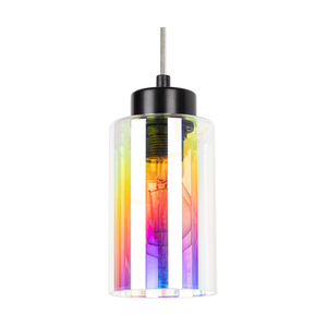 Meno Pendant Light, 3xE27, Max. 60W, Black Metal/Transparent PVC Cable/Multicolored Glass Shade, 54 cm small 1