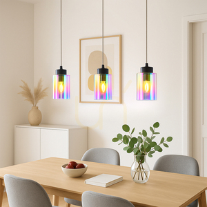 Meno Pendant Light, 3xE27, Max. 60W, Black Metal/Transparent PVC Cable/Multicolored Glass Shade, 54 cm small 2