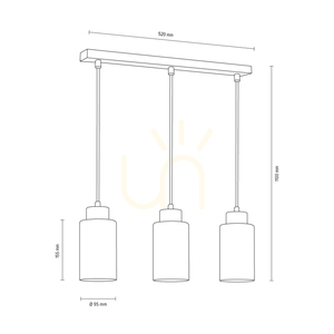 Meno Pendant Light, 3xE27, Max. 60W, Black Metal/Transparent PVC Cable/Multicolored Glass Shade, 54 cm small 3