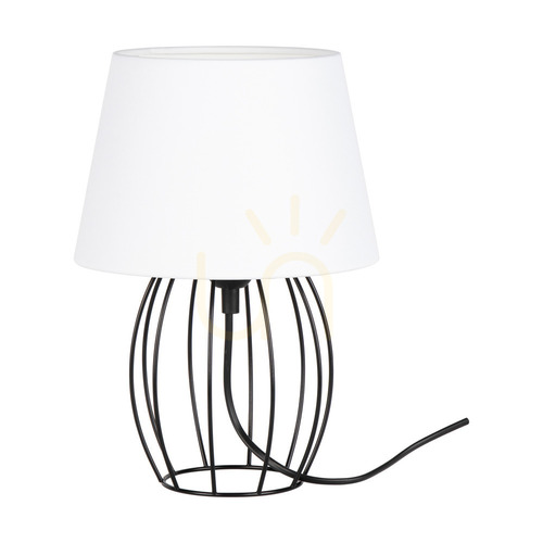 Check Merano Table Lamp, 1xE27, Max. 25W, Black Metal/Black PVC Cable/White Lampshade, Ø20 cm
