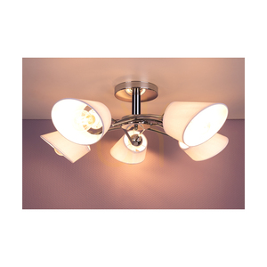 Mette Ceiling Light, 5xE27, Max. 40W, Chrome Metal/White, Lampshade Ø70 cm small 2