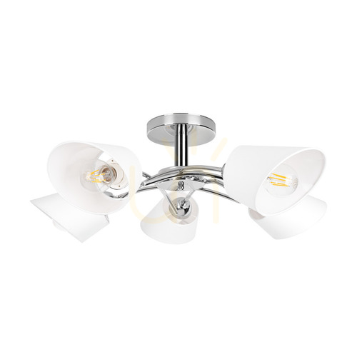 Check Mette Ceiling Light, 5xE27, Max. 40W, Chrome Metal/White, Lampshade Ø70 cm