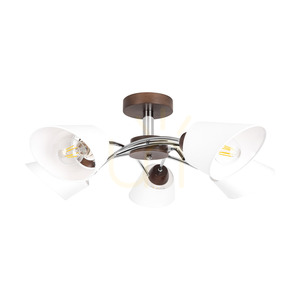 Mette Wood Ceiling Light, 5xE27, Max. 40W, Beech and Walnut Wood / Chrome Metal / White Lampshade, Ø70 cm small 0