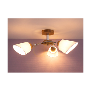Mette Wood Ceiling Light, 3xE27, Max. 40W, Oiled Oak/Chrome Metal/White Lampshade, Ø70 cm small 3