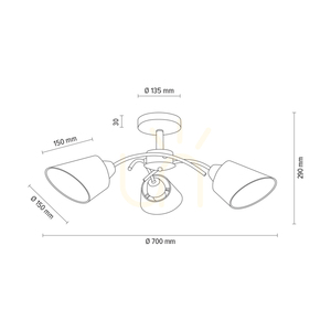 Mette Wood Ceiling Light, 3xE27, Max. 40W, Oiled Oak/Chrome Metal/White Lampshade, Ø70 cm small 4