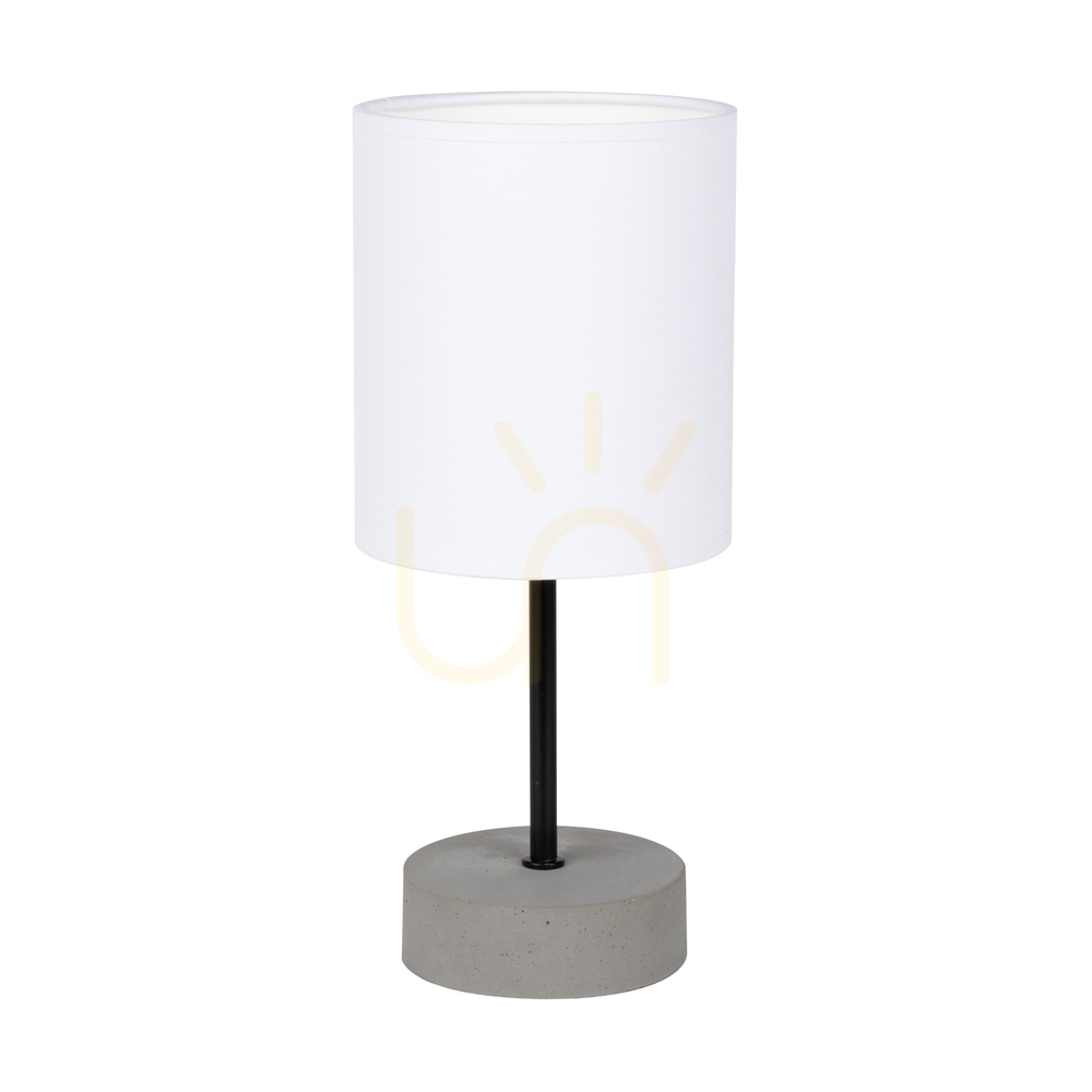 Mila Table Lamp, 1xE27, Max. 25W, Gray Concrete/Black Metal/Black PVC Cable/White Lampshade, Ø13 cm