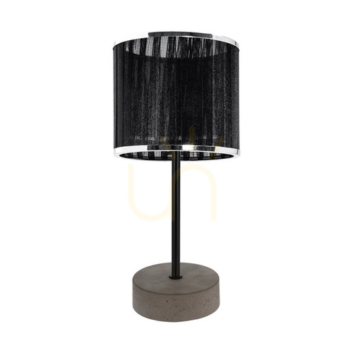 Check Mila Table Lamp, 1xE14 Max. 25W Gray Concrete/Black Metal/Black PVC Cable/Black and Chrome Lampshade Ø14 cm