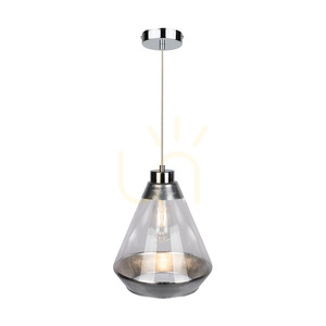 Mistral Pendant Light, 1xE27, Max. 60W, Chrome Metal / Transparent PVC Cable / Silver-Transparent Glass Shade, Ø25 cm small 1
