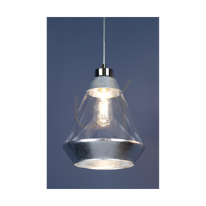Mistral Pendant Light, 1xE27, Max. 60W, Chrome Metal / Transparent PVC Cable / Silver-Transparent Glass Shade, Ø25 cm small 3