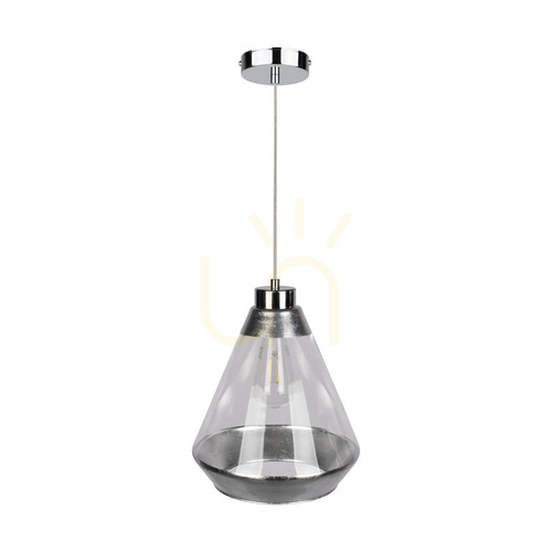 Check Mistral Pendant Light, 1xE27, Max. 60W, Chrome Metal / Transparent PVC Cable / Silver-Transparent Glass Shade, Ø25 cm