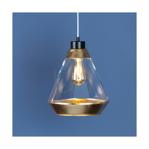 Mistral Pendant Light, 1xE27, Max. 60W, Black Metal / Transparent PVC Cable / Gold-Transparent Glass Shade, Ø25 cm small 2