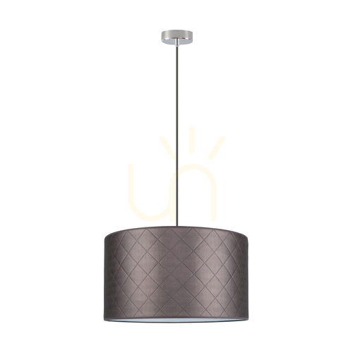 Check Mirabella Pendant Light, 1xE27, Max. 60W, Chrome Metal/Anthracite Braided Cable/Brown Lampshade, Ø50 cm