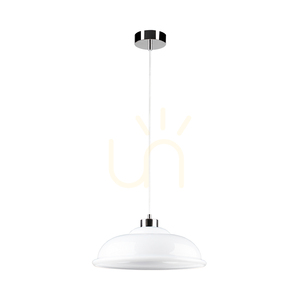 Molde Pendant Light, 1xE27, Max. 60W, Chrome Metal / Transparent PVC Cable / White Glass Shade, Ø34 cm small 0