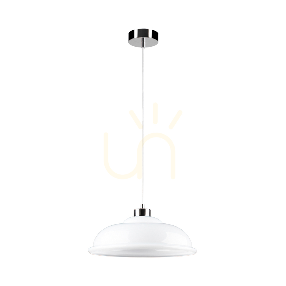 Molde Pendant Light, 1xE27, Max. 60W, Chrome Metal / Transparent PVC Cable / White Glass Shade, Ø34 cm