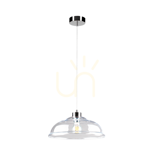 Check Molde Pendant Light, 1xE27, Max. 60W, Chrome Metal / Transparent PVC Cable / Transparent Glass Shade, Ø34 cm